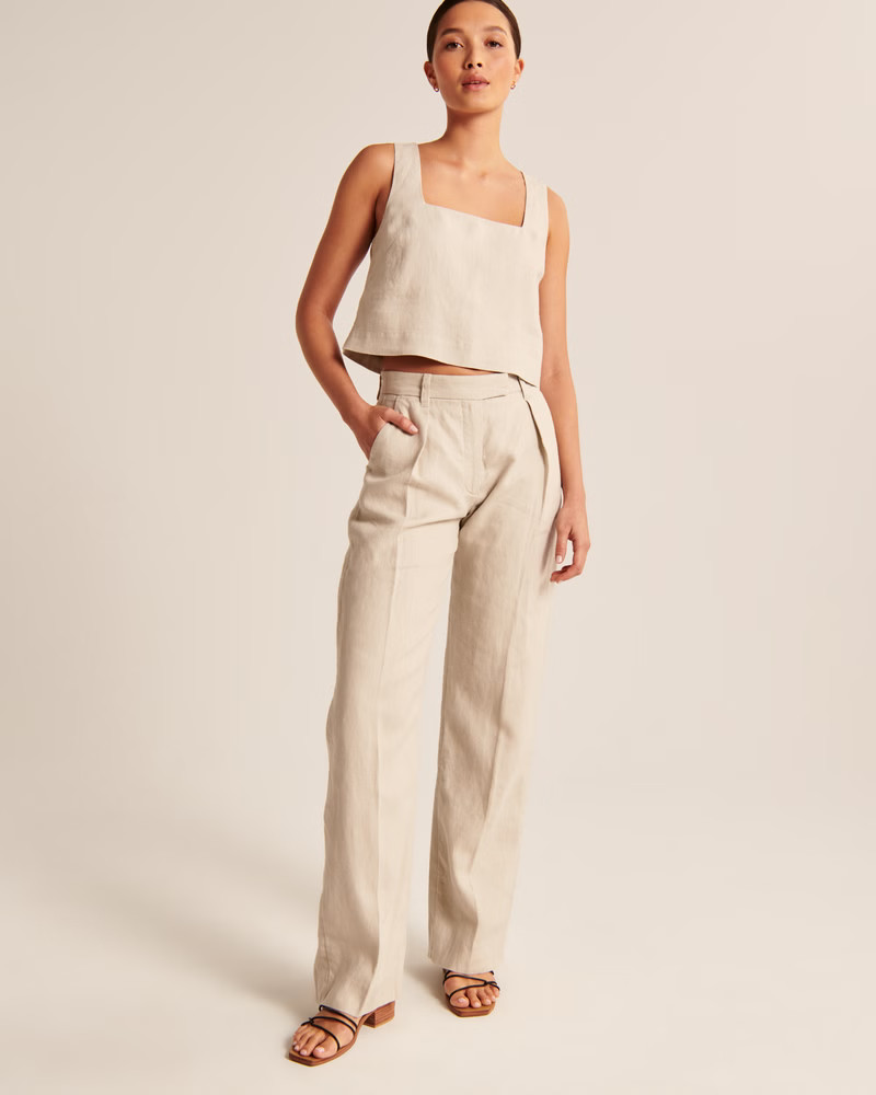 Premium Linen Tailored Pant | Abercrombie & Fitch (US)