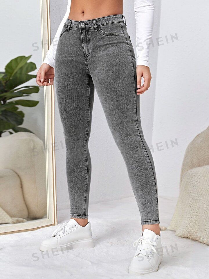 SHEIN Essnce Slant Pocket Skinny Jeans | SHEIN