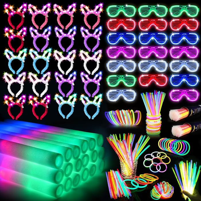 260 PCS Glow in the Dark Party Supplies, New Year Party Favors - 20 Foam Glow Sticks, LED Glasses... | Amazon (US)