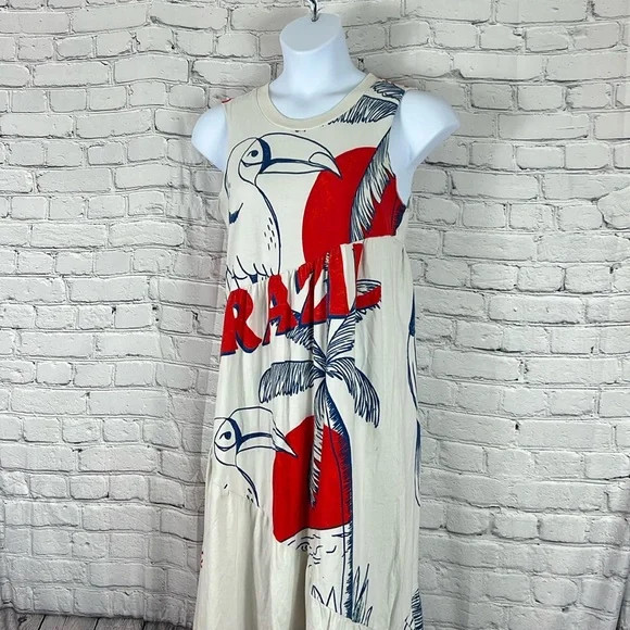Farm Rio Anthropologie dress maxi sleeveless white red blue size medium petite | Poshmark