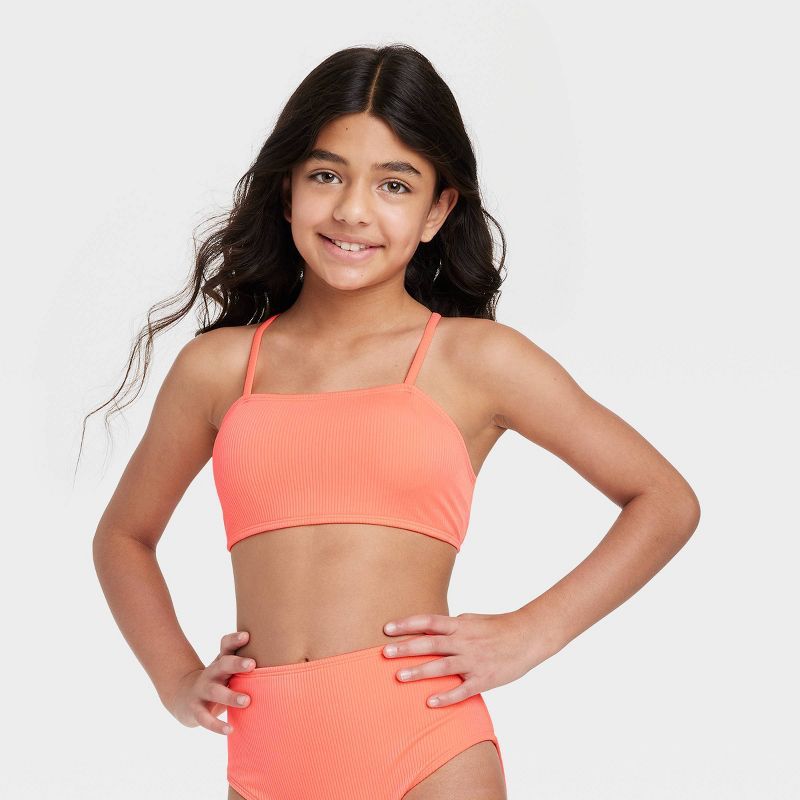Girls' Dynamic Bandeau Bralette Swimsuit Top - art class™ Peach Orange | Target
