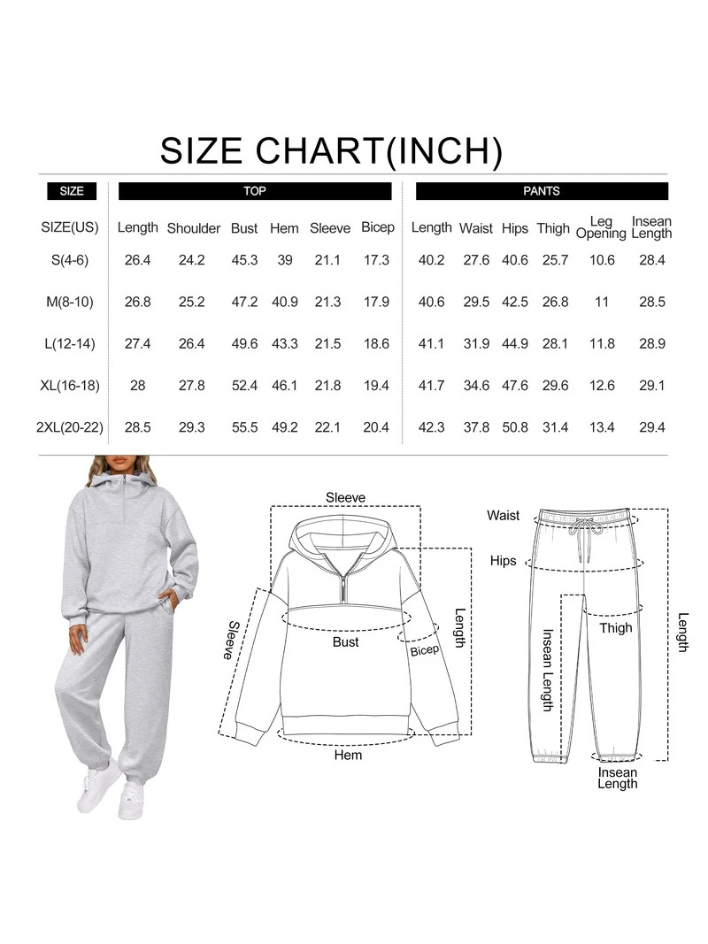 SUNBS 2 Piece Outfit for Women Lounge Sets Hooded Half-Zip Sweatshirt Jogger Sweatpants Workout S... | Walmart (US)