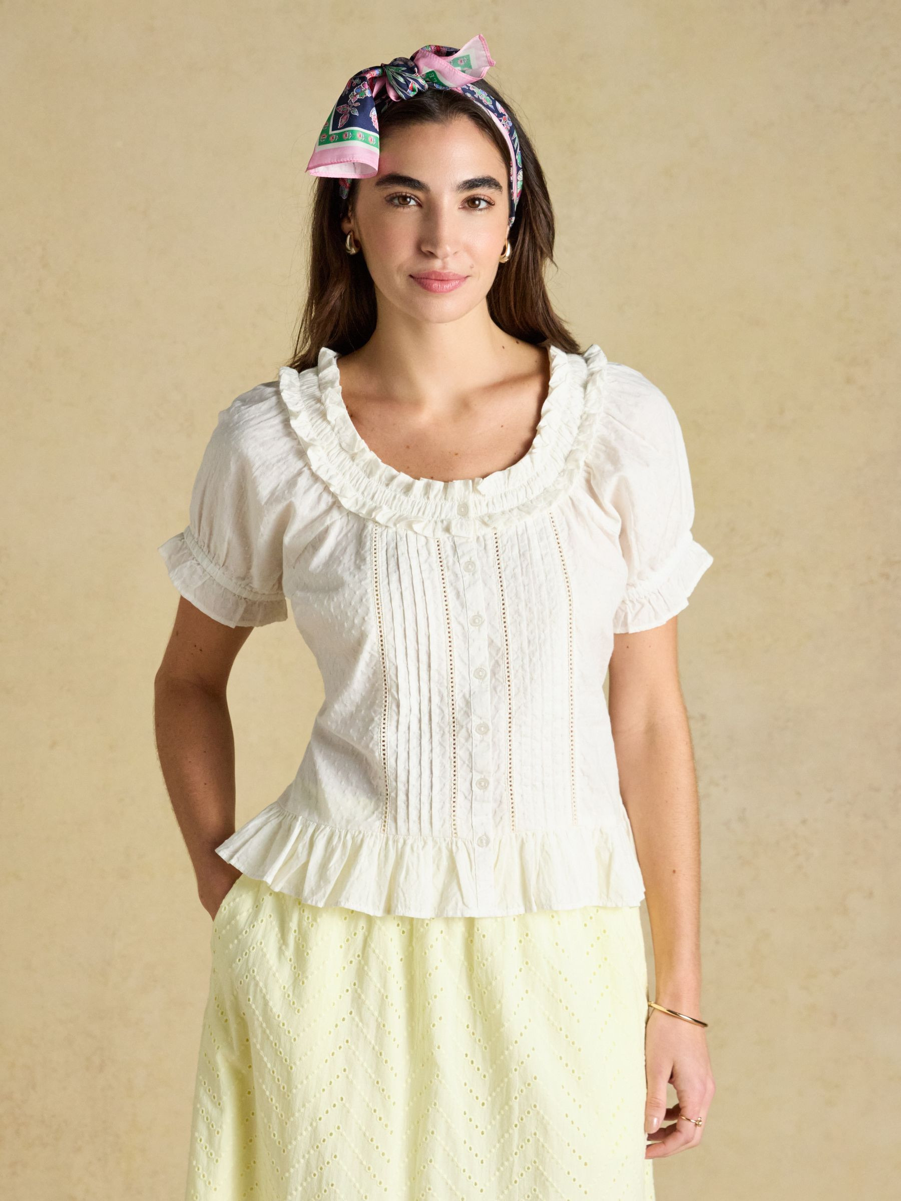 Lillie Cream Frill Neck Blouse | Joules | Joules