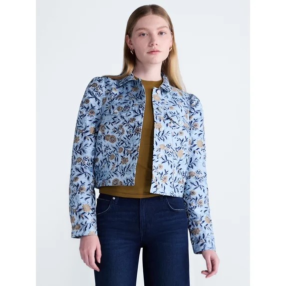 Scoop Women’s and Women's Plus Cropped Trucker Jacket with Puff Sleeves, Sizes XS-4X | Walmart (US)
