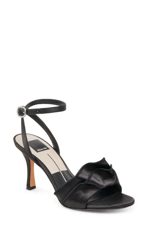 Dolce Vita Lunete Ankle Strap Sandal in Onyx Satin at Nordstrom, Size 9 | Nordstrom