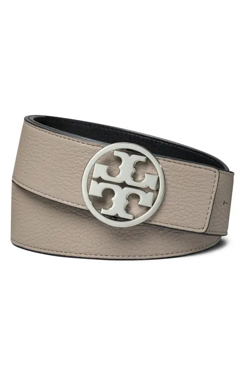 Tory Burch Miller 1.5-Inch Reversible Logo Belt in Gray Heron /Black /Silver at Nordstrom, Size X-Small | Nordstrom