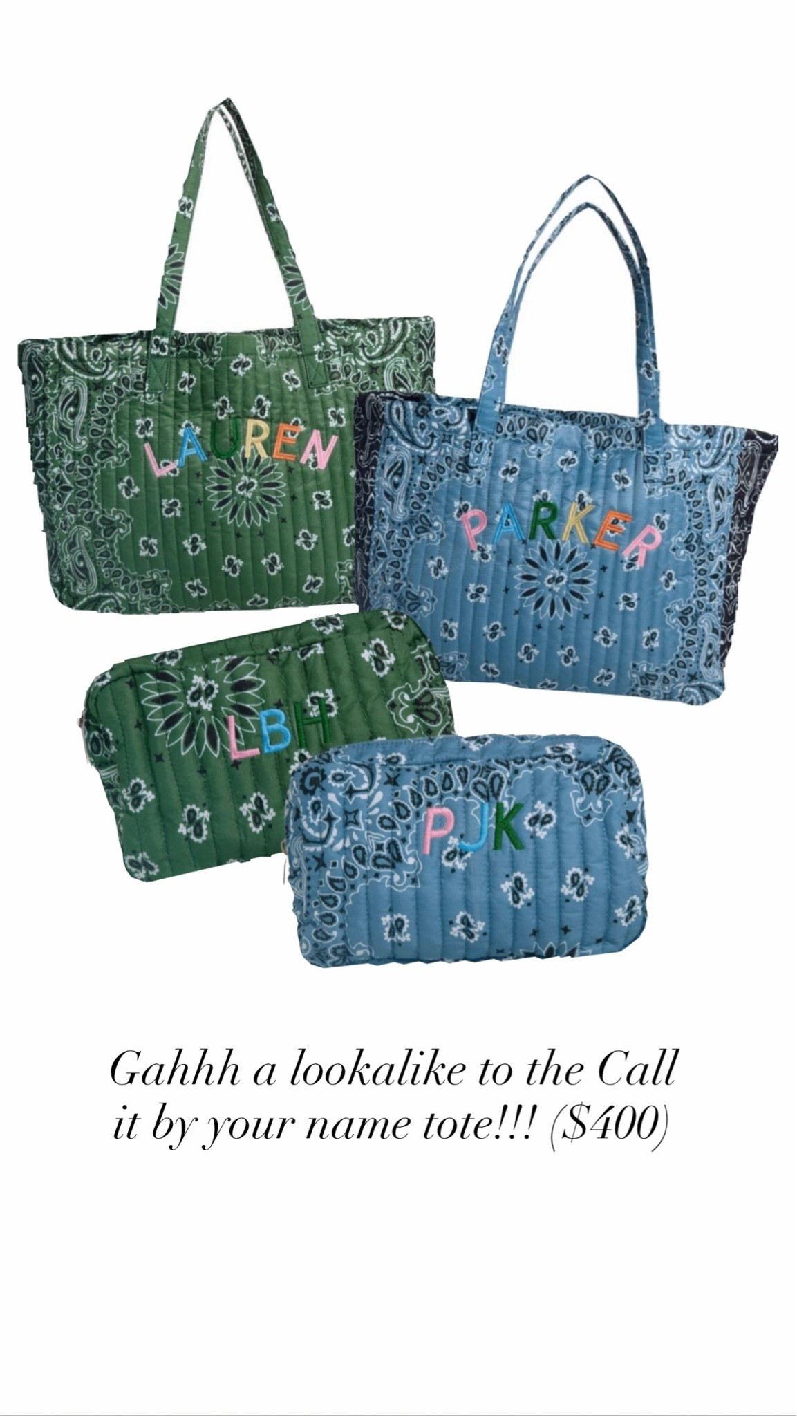 This quilted bandana print bag is SO good — giving major Call It By Your Name vibes for a fraction of the price. 😍 The personalized embroidery makes it feel extra special, and it’s currently on sale!

quilted tote bag, bandana print bag, personalized tote bag, embroidered tote, designer inspired bag, Call It By Your Name look for less, travel tote, everyday tote bag, quilted cosmetic bag, sale find

#LTKSaleAlert #LTKSeasonal #LTKmomlife