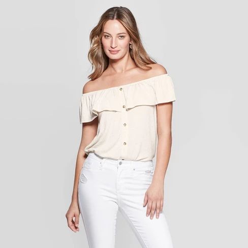 Women's Off the Shoulder Button Front Blouse - Universal Thread™ White | Target