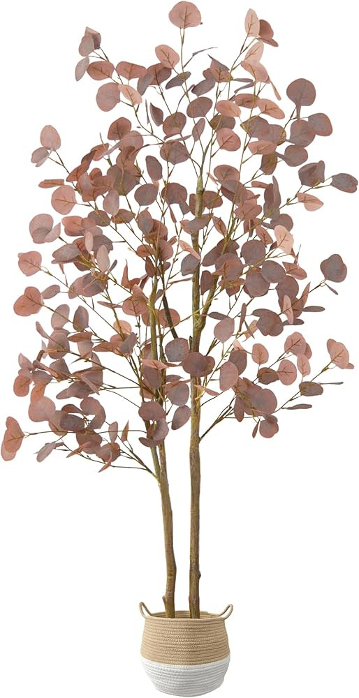 Artificial Eucalyptus Tree, 5ft Fake Eucalyptus Plant with Basket, Red Silver Dollars Silk Leaves... | Amazon (US)