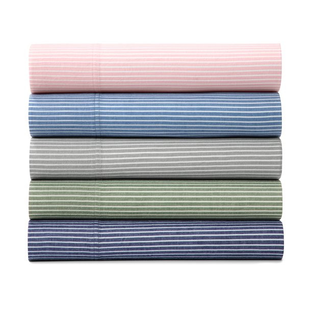 Gap Home Yarn Dyed Organic Cotton Washed Chambray Stripe Sheet Set, Deep Pocket, Twin, Olive, 3-P... | Walmart (US)