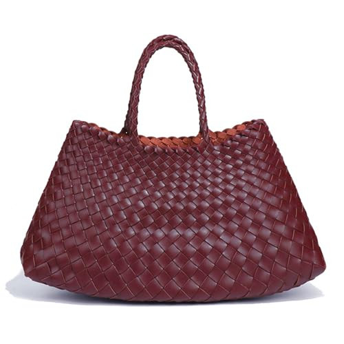 Rejolly Basket Bag for Women Woven Leather Top Handle Tote Handbag Summer Vacation Chic Beach Purse with Drawstring Pouch Burgandy | Amazon (US)