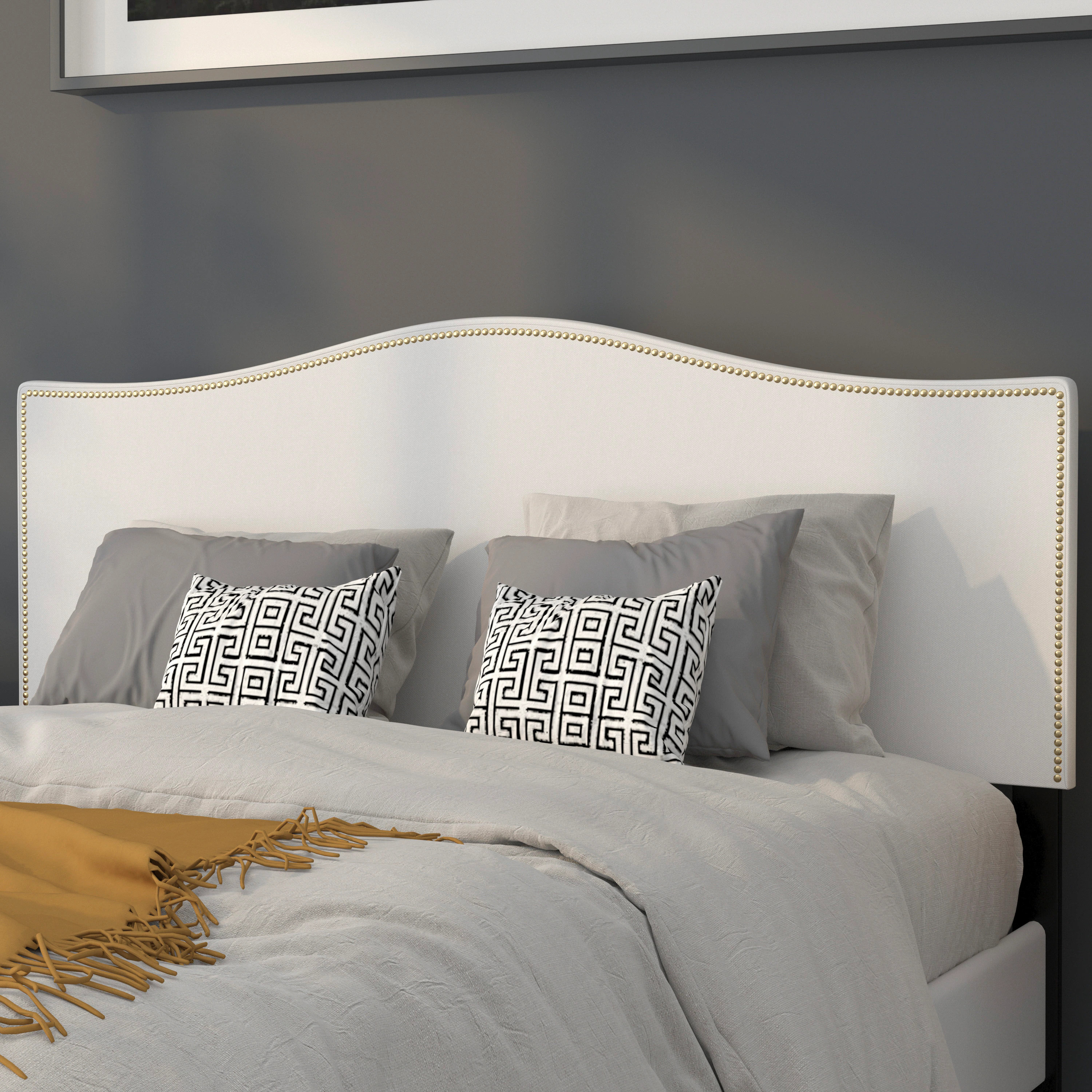 Emma + Oliver Upholstered Queen Size Headboard with Nailtrim in White Fabric | 889142474272 | Lowe's
