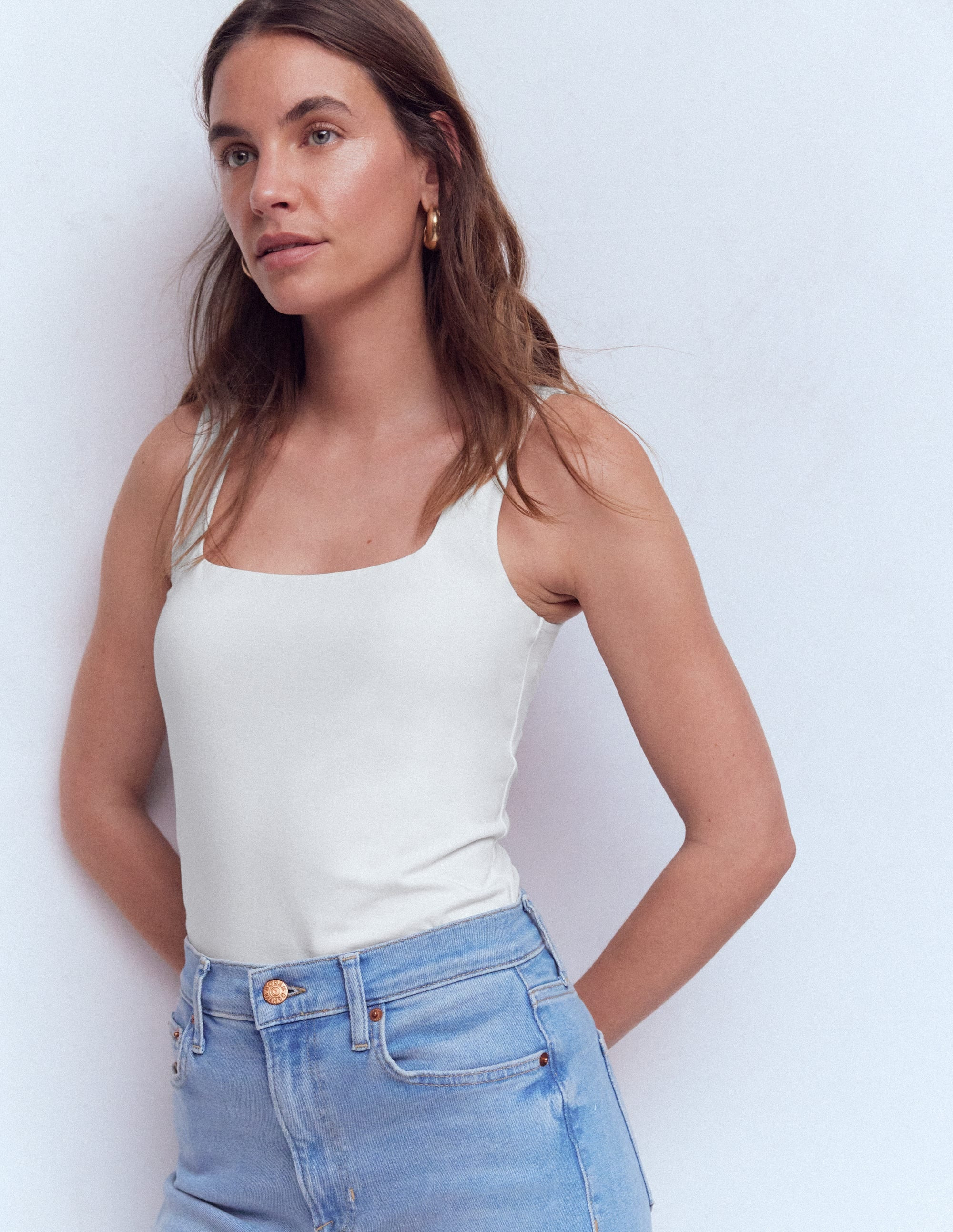 Double Layer Square Neck Vest-White | Boden (US)