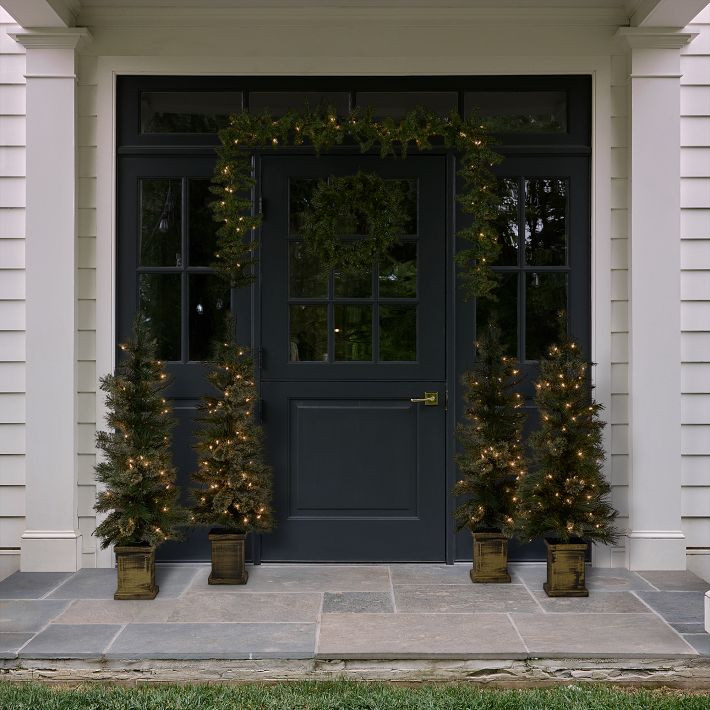 Pre-Lit Faux Vancouver Green Pine Porch Set | West Elm (US)