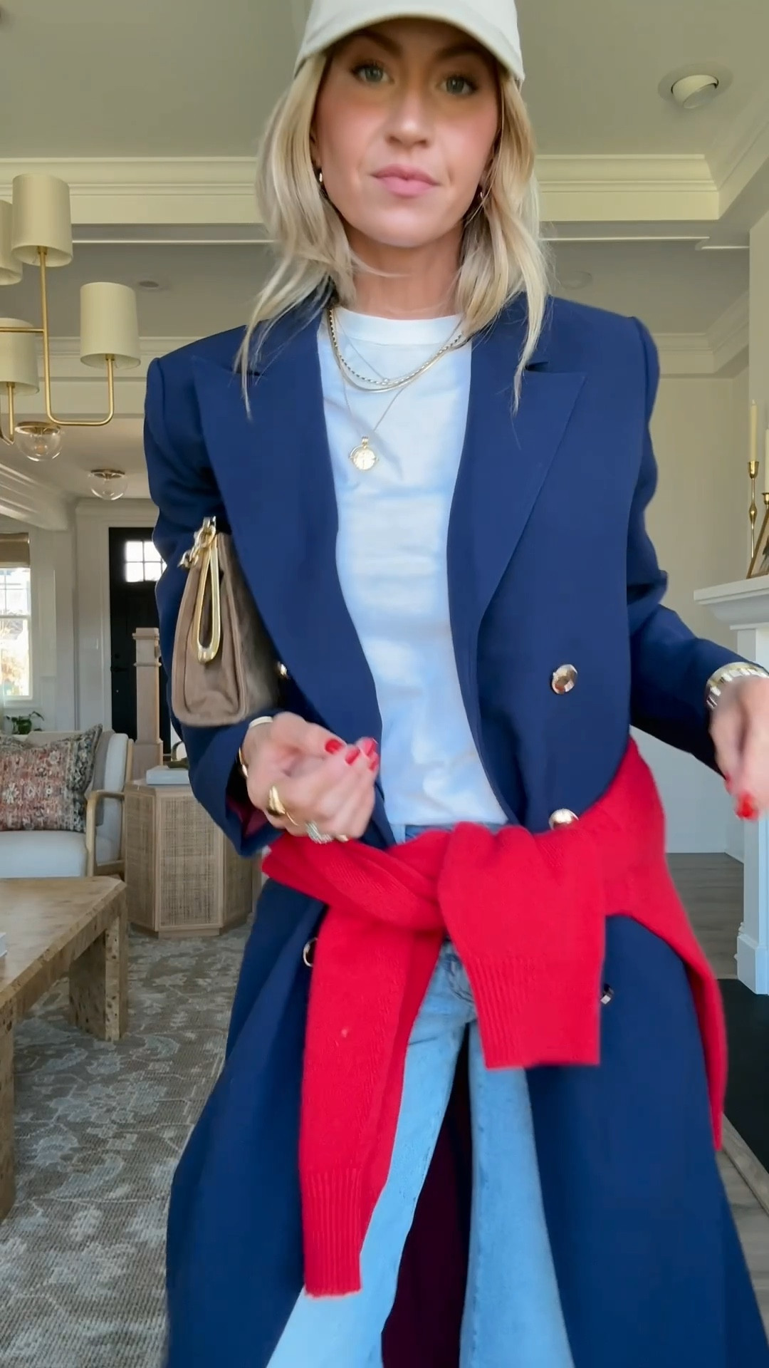 Long navy trench coat: ON SALE 50% off, TTS, wearing a S
White crew tee: not see through, TTS, wearing a S
Red cashmere sweater: runs oversized, wearing a S
Light wash straight leg jeans: TTS, wearing a 25
Suede pointed flats: TTS
(Tan Polo hat + vintage surge bag + long gold coin necklace)

#LTKValentine #LTKgrwm #LTKootd