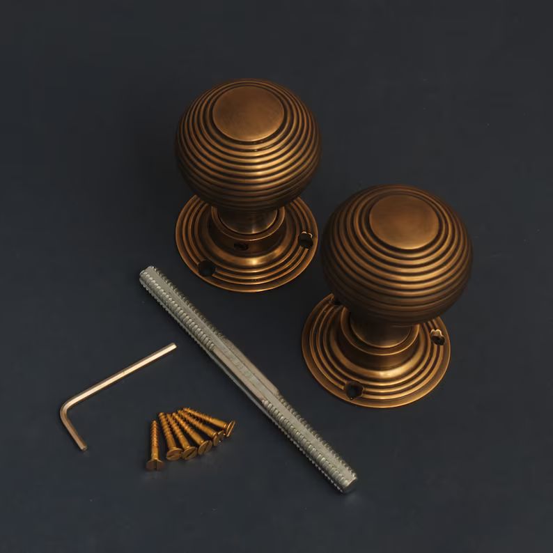 Set of 2 Brass Beehive Door Knob Handles 50mm  Antique - Etsy | Etsy (US)