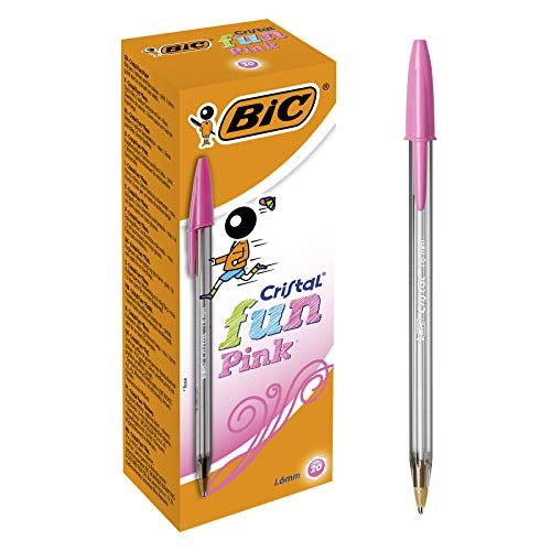 BIC Cristal Fun Ballpoint Pens Wide Point (1.6 mm) - Pink, Box of 20 | Amazon (US)