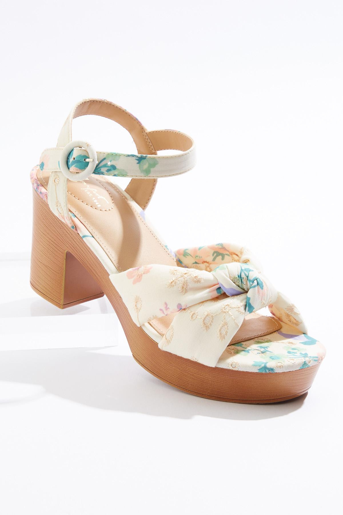 Printed Eyelet Heeled Sandals | Cato Fashions