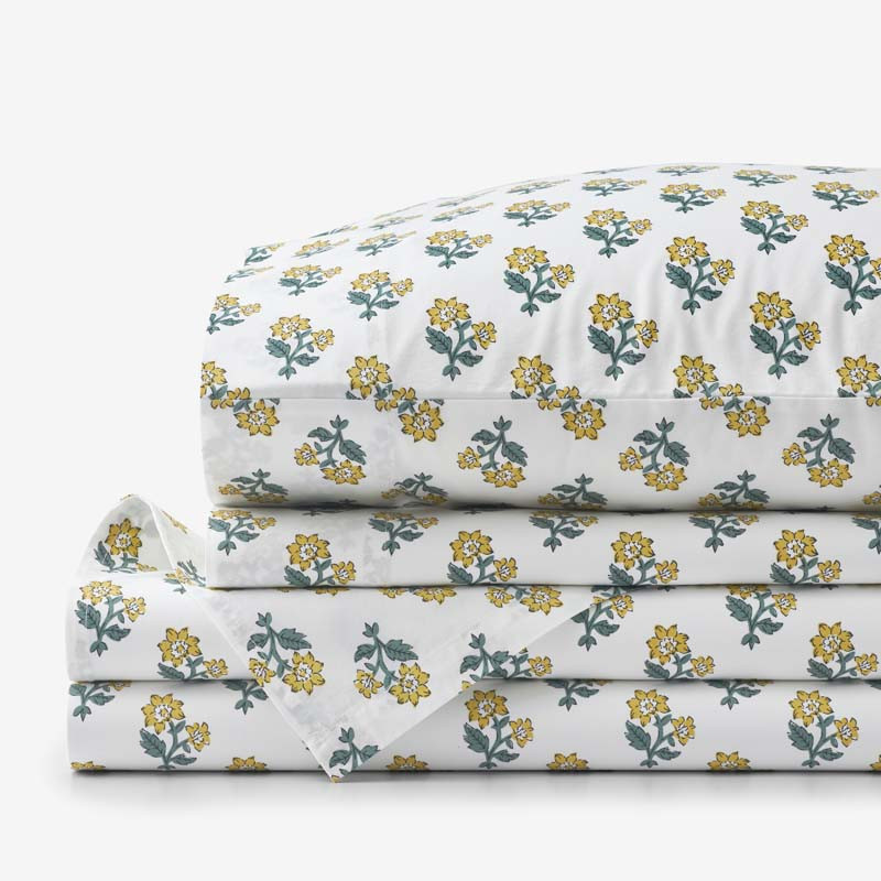 Suhana  Garment Washed Cotton Percale Bed Sheet Set - Yellow, Queen | The Company Store