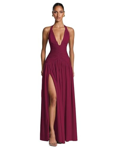Halter Chiffon Bridesmaid Dresses Pleated A-Line Formal Evening Dress | Amazon (US)