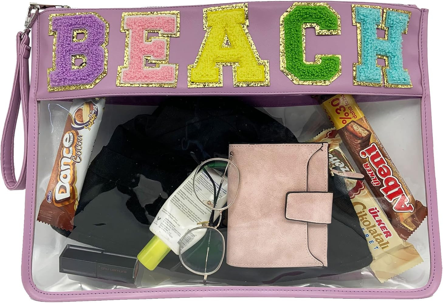 HAIBOLAN Monogram Clear Travel Patch Pouch Stadium Transparent Cosmetic Bag Wristlet PVC Waterpro... | Amazon (US)