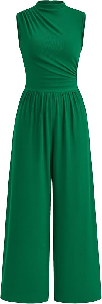 PRETTYGARDEN Womens Summer Jumpsuits Dressy Casual One Piece Outfits Sleeveless Mock Neck Wide Le... | Amazon (US)