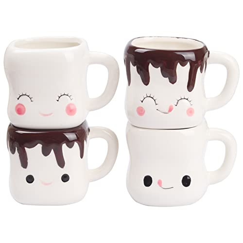 Marshmallow Mugs Set of 4 with Handle Marshmallow Cups Cute Mugs for Kids Hot Chocolate Cocoa Mug Gifts for Kids Women Christmas Mother's Day Set 6OZ | Amazon (US)