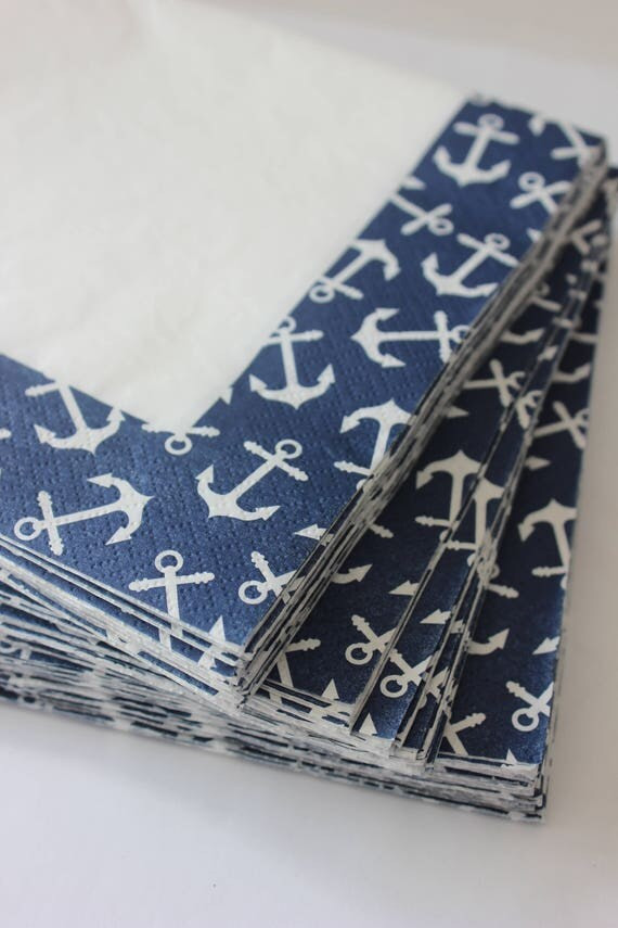 Sale 48 ANCHOR NAUTICAL Paper Napkins Luncheon Large Navy Blue Beach Wedding Ocean Seashore Bridal B | Etsy (US)