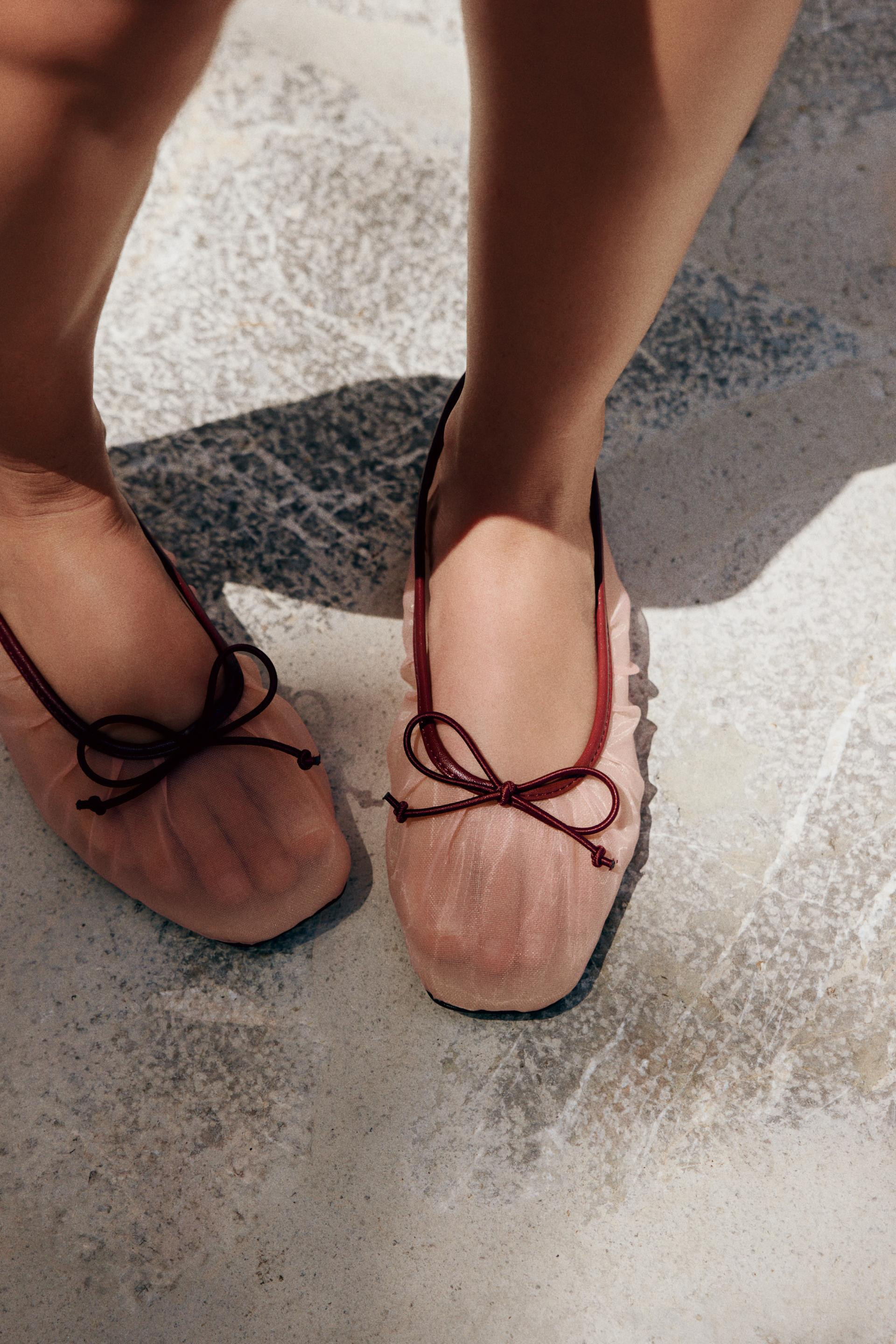 Zara - Mesh Bow Ballet Flats - Pink - 7½ - Woman | Zara US
