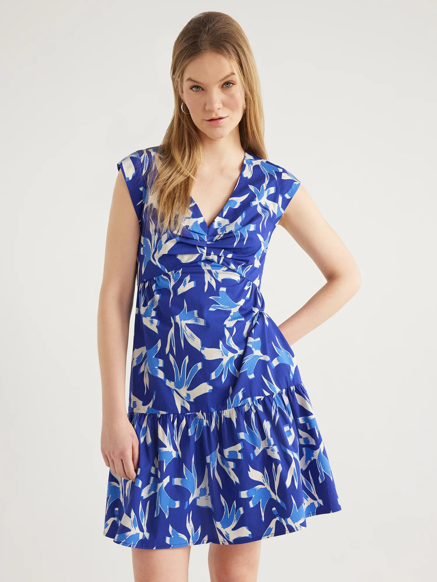 Scoop Women's V-Neck Poplin Mini Dress, Sizes XS-XXL | Walmart (US)