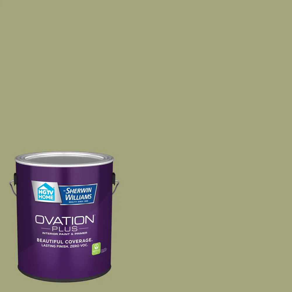 HGTV HOME by Sherwin-Williams Ovation Plus Satin Brisk Olive 6002-4A Interior Paint Paint + Primer ( 1-gallon ) | 6002-4A-2557218 | Lowe's
