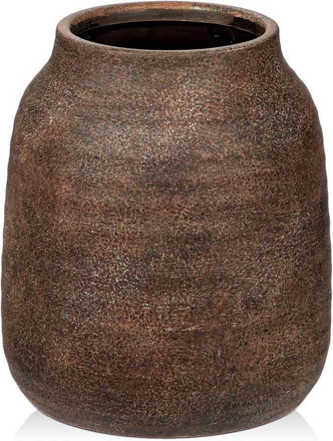 Briful 8.3in Rustic Ceramic Vase, Brown Vintage Flowers Vase, Extra-Large Rustic Farmhouse Vase, ... | Amazon (US)
