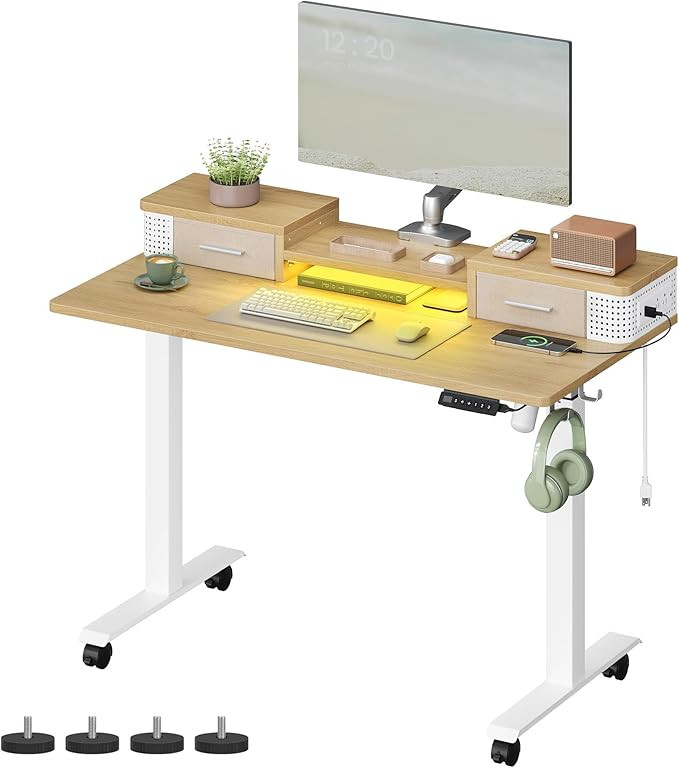 VASAGLE Electric Standing Desk with Drawers, Sit Stand Desk with Built-in Power Strip, Adjustable... | Amazon (US)