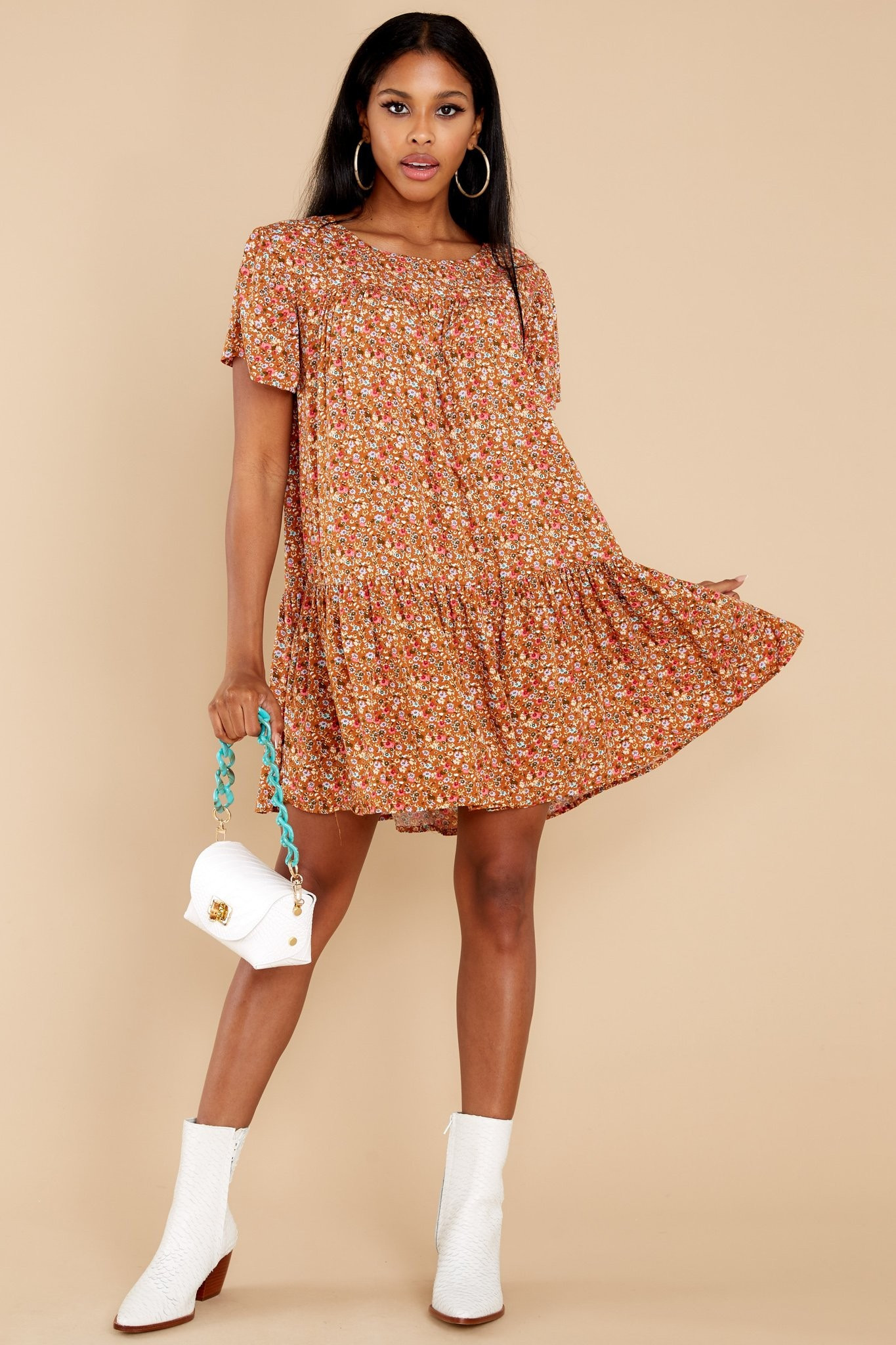 Sunny Days Rust Floral Print Dress | Red Dress 