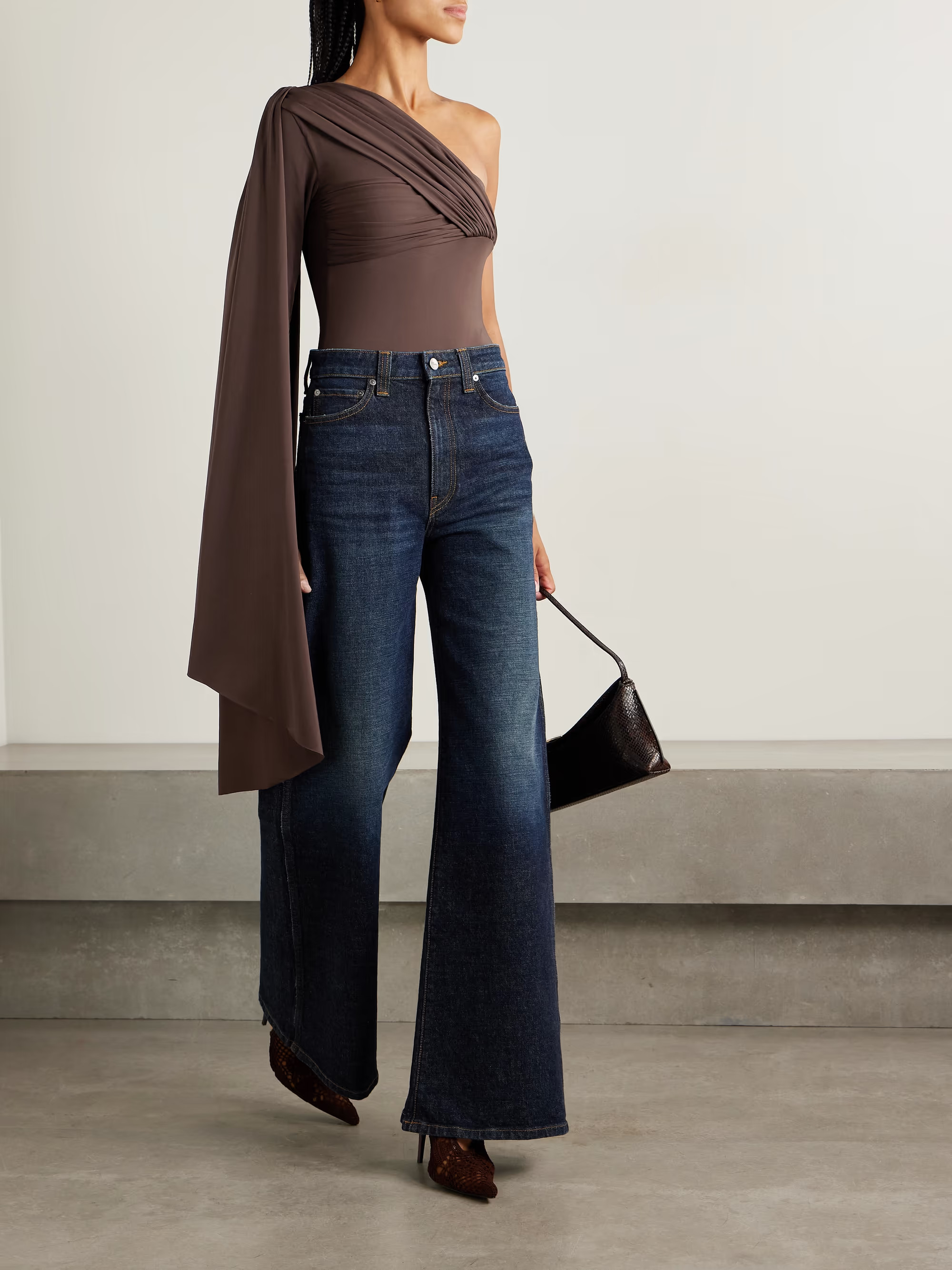 Burano one-shoulder cape-effect gathered draped stretch-jersey bodysuit | NET-A-PORTER (US)