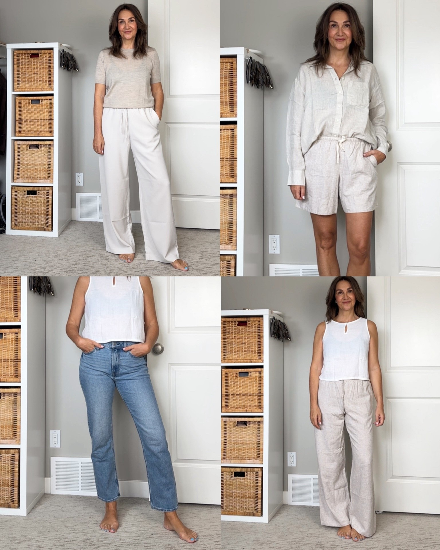 Gap spring/summer try on! 
I’m 5’ 7” size 4ish and I’m wearing S in the white top, linen shorts, linen pants and grey drawstring pants, M in the linen shirt and 28 petite in the jeans.


#LTKOver40 #LTKootd #LTKTall