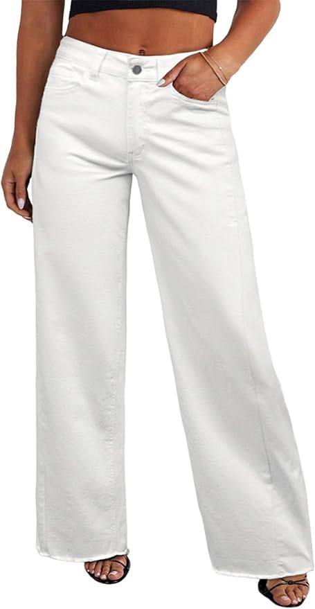 Eytino Women's Plus Size Wide Leg Jeans Elastic High Waist Stretchy Raw Hem Denim Pants with Pock... | Amazon (US)