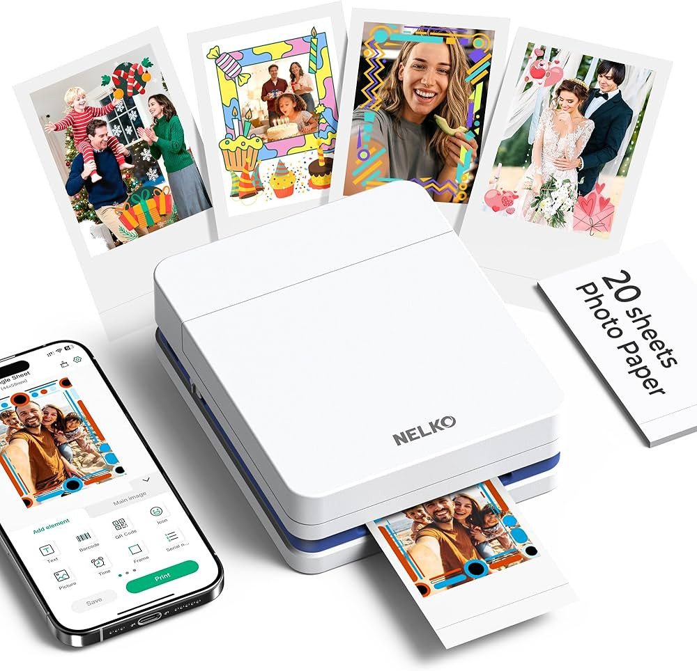 Nelko Photo Printer, PP01 Color Mini Portable Printer, Instant Smartphone Inkjet Printer, Sticky-... | Amazon (US)