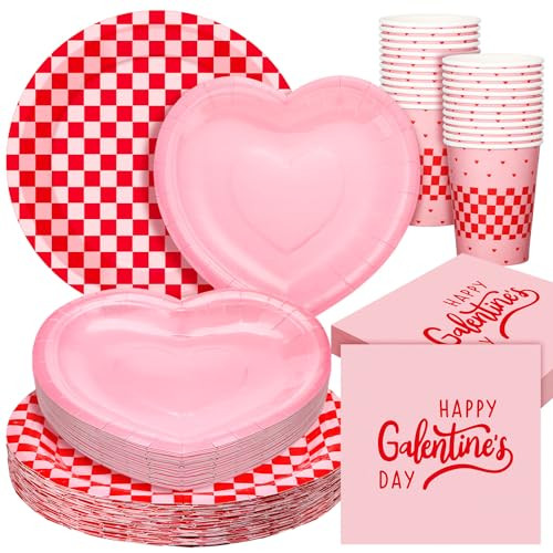 Zhehao 112 Pcs Galentine's Day Party Supplies Set for 24 Guests 9 Inch 7 Inch Paper Plates 9 oz Cups Napkins and Cutlery Pink and Red Plaid Ladies Celebration Party Decor Women Party Supplies | Amazon (US)