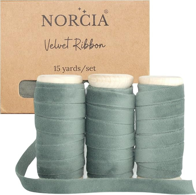Velvet Ribbon 3/8 inches 15Yd with Wooden Spool 3 Rollsx5Yd Eco-Friendly Christmas Ribbon for Gif... | Amazon (US)