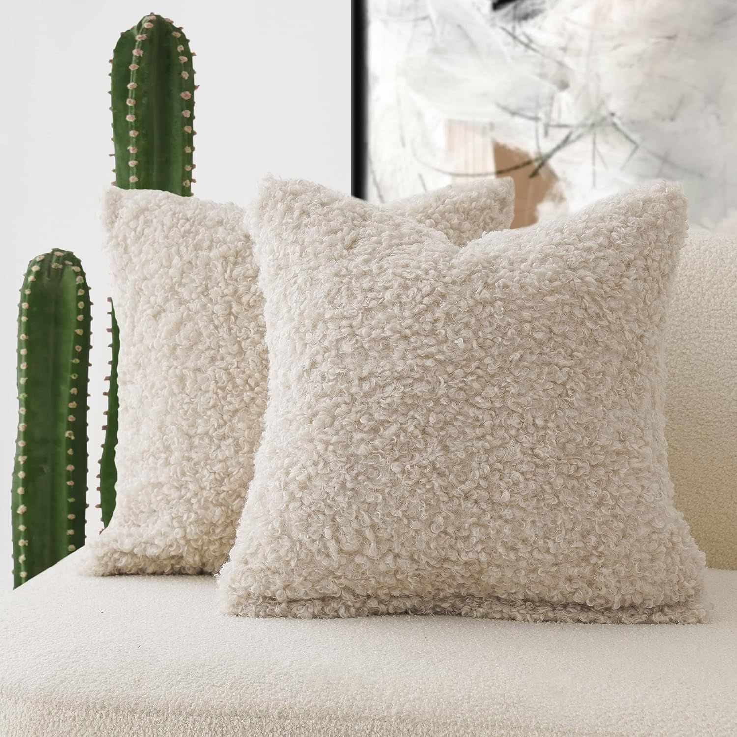 Foindtower 2 Pieces Faux Fur Throw Pillow Cover Decorative Sherpa Pillow Fuzzy Accent Pillowcases... | Amazon (US)