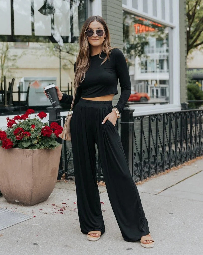 Blakely Black Long Sleeve Top & Pants Set | Magnolia Boutique