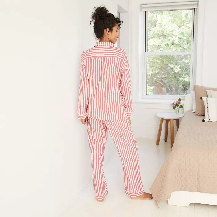 Women's Striped Perfectly Cozy Flannel Long Sleeve Notch Collar Top and Pants Pajama Set - Stars ... | Target