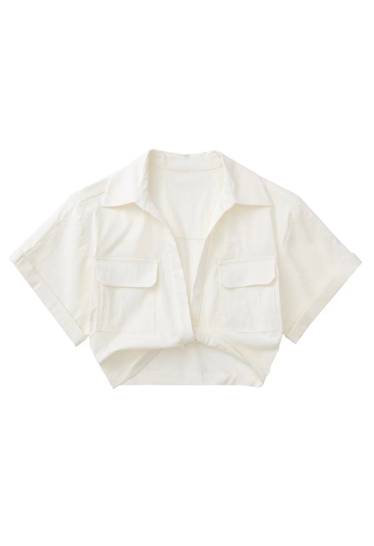 Front Tie Flap Pocket Crop Shirt in Ivory | Chicwish