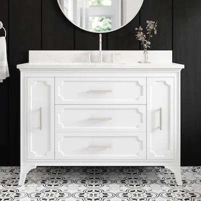 allen + roth Helena 48-in White Undermount Single Sink Bathroom Vanity with Carrara Engineered Ma... | Lowe's