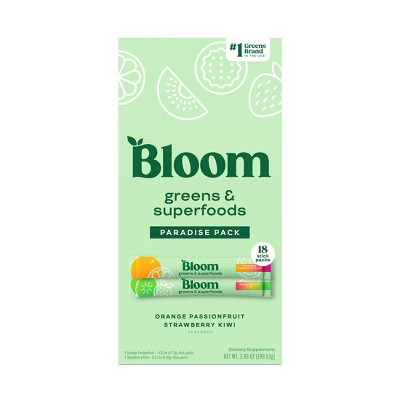 BLOOM NUTRITION Greens and Superfoods Powder Stick Packs - Orange Passionfruit/Strawberry Kiwi - 3.86oz/18ct | Target