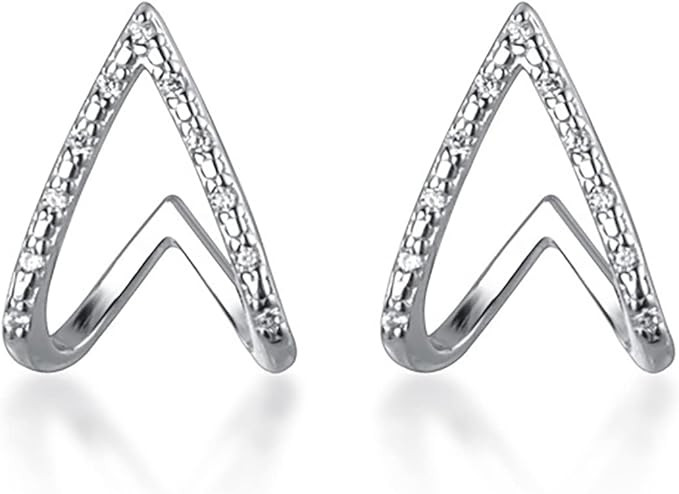 Reffeer 925 Sterling Silver CZ V Cuff Earrings Piercings for Women Teen Girls Claw Huggie Earring... | Amazon (US)