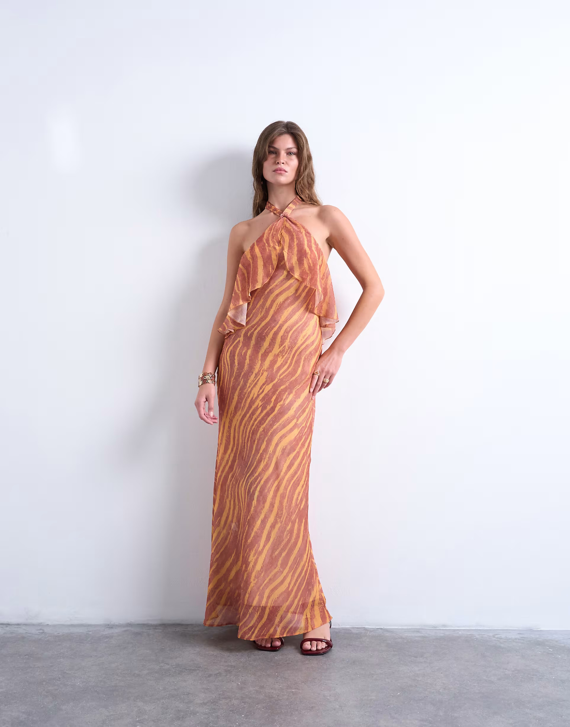 Topshop halter layer chiffon dress in pink and cream print | ASOS | ASOS (Global)