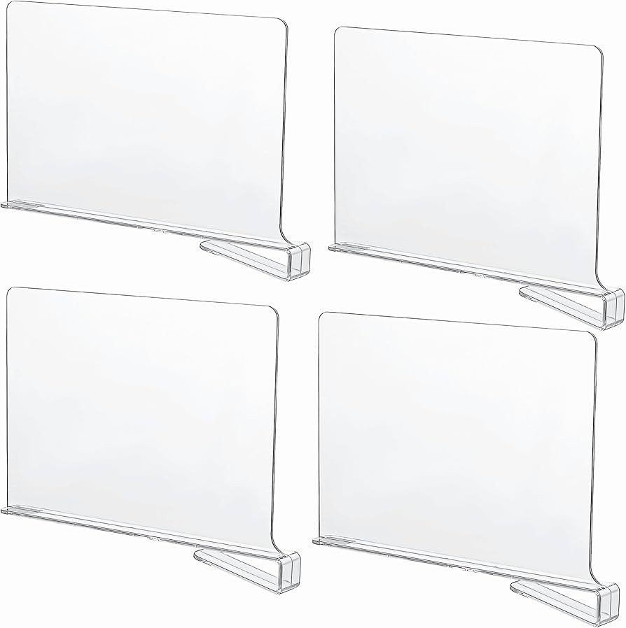 CY craft Acrylic Shelf Dividers for Closets,Wood Shelf Dividers, 4 PCS Clear Shelf Separators,Per... | Amazon (US)