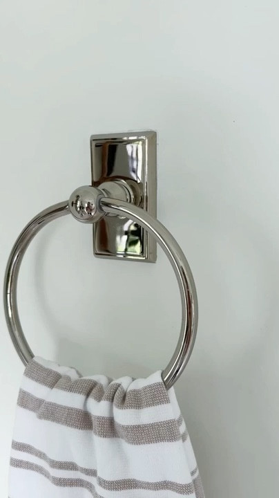 Traditional nickel towel ring- so sleek and pretty in my bathroom! 

Bathroom finishes, traditional hardware, bathroom design, bathroom decor 

#LTKFindsUnder100 #LTKHome #LTKStyleTip